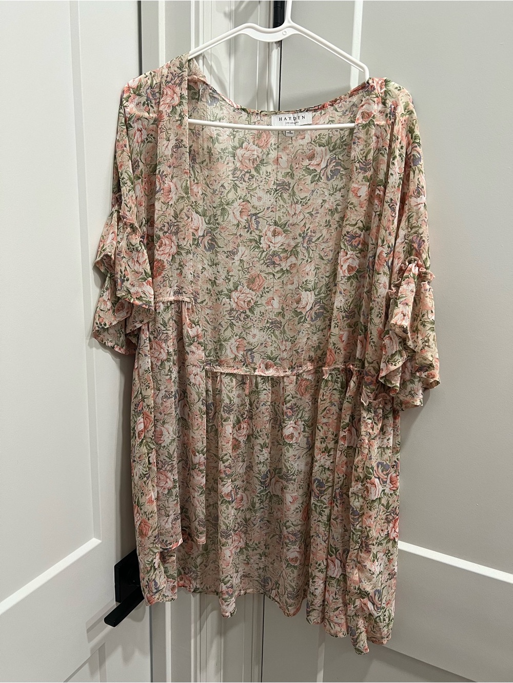 Floral Sheer Kimono Cover-Up in Blush and Green